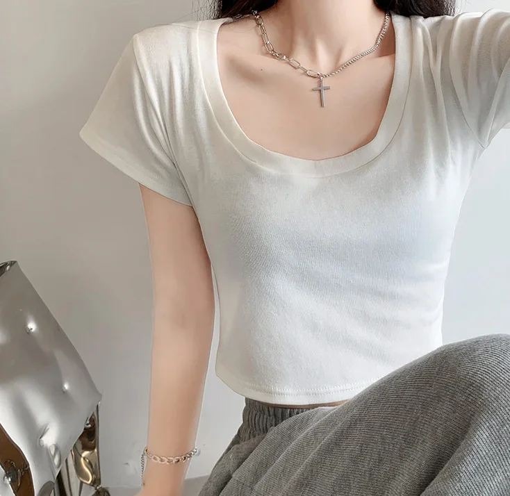

Cotton White Short Sleeve T-shirt Women's Summer Top