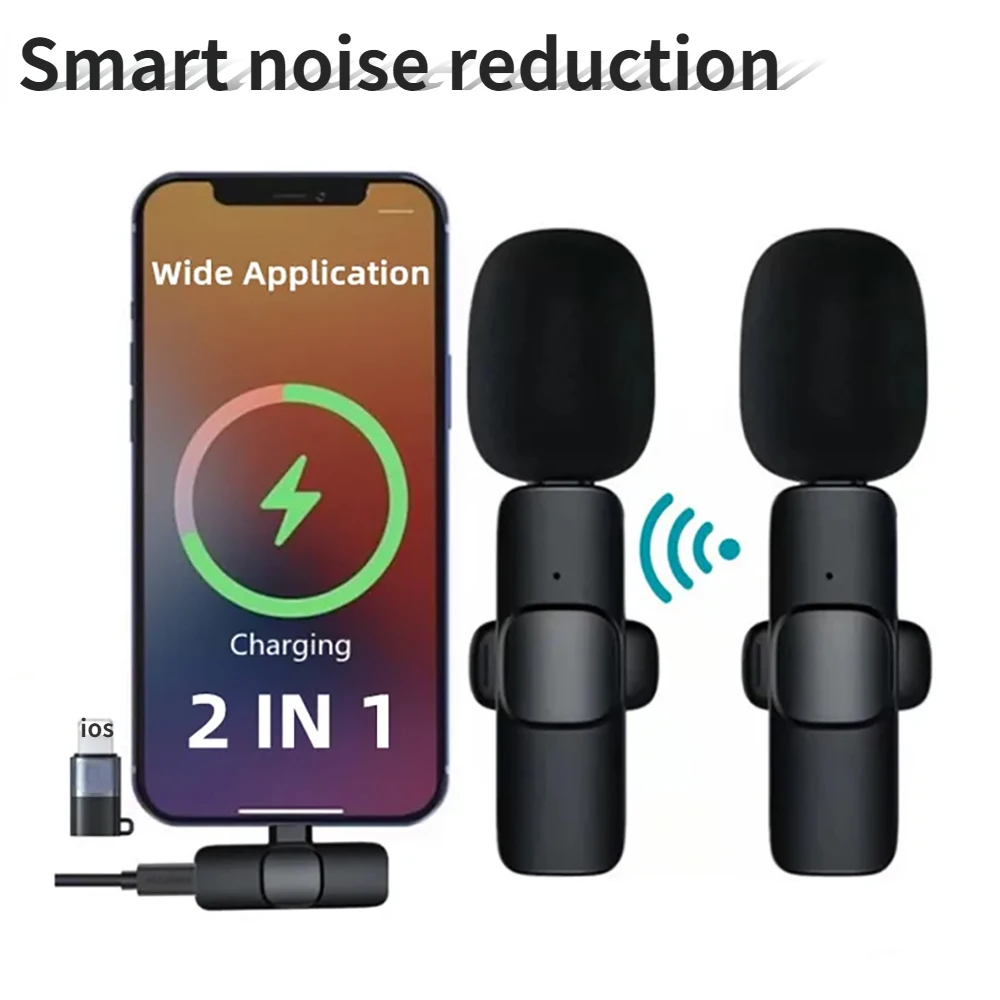 

Wireless Lavalier Microphone Portable Audio Video Recording Smart noise reduction Mic For iPhone Android Live Broadcast Gaming