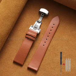 Premium Ultra - Thin Genuine Leather Watch Strap with Soft Cowhide Band and Butterfly Clasp - 18mm (Light brown)