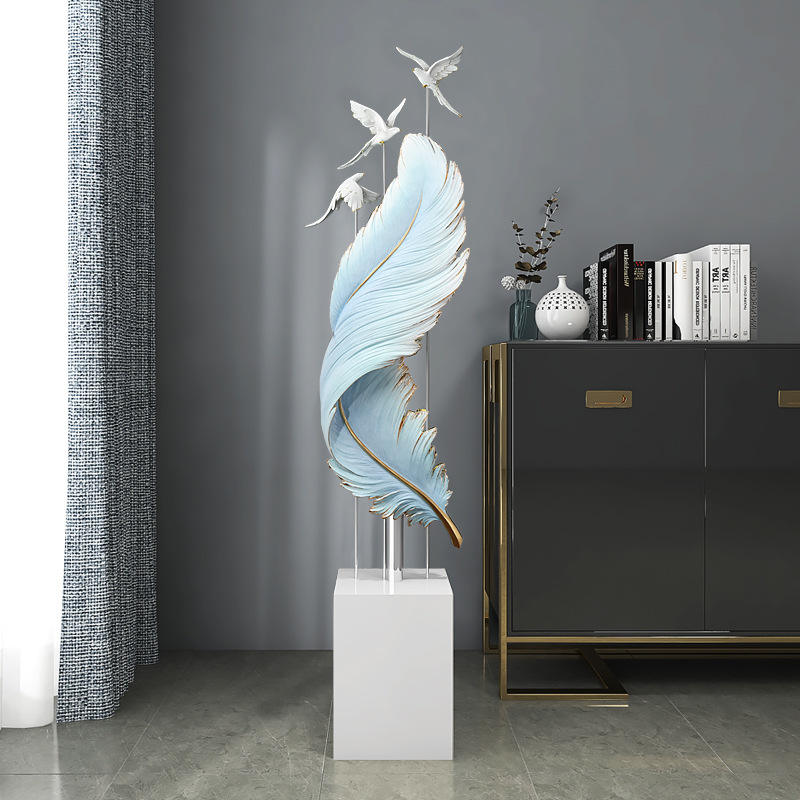 Magnificent Nordic Feather Sculpture 2 Nordic Living Room TV Cabinet Light Luxury Feather Floor Ornaments Large Hallway Office Home Ornament