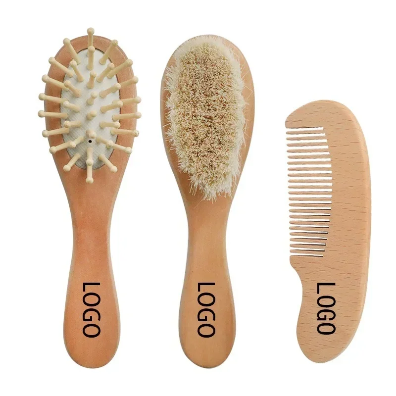 New Baby Care Pure Natural Wool Baby Wooden Brush Comb Brush Baby Hairbrush Newborn Hair Brush Infant Comb Head Massager 2