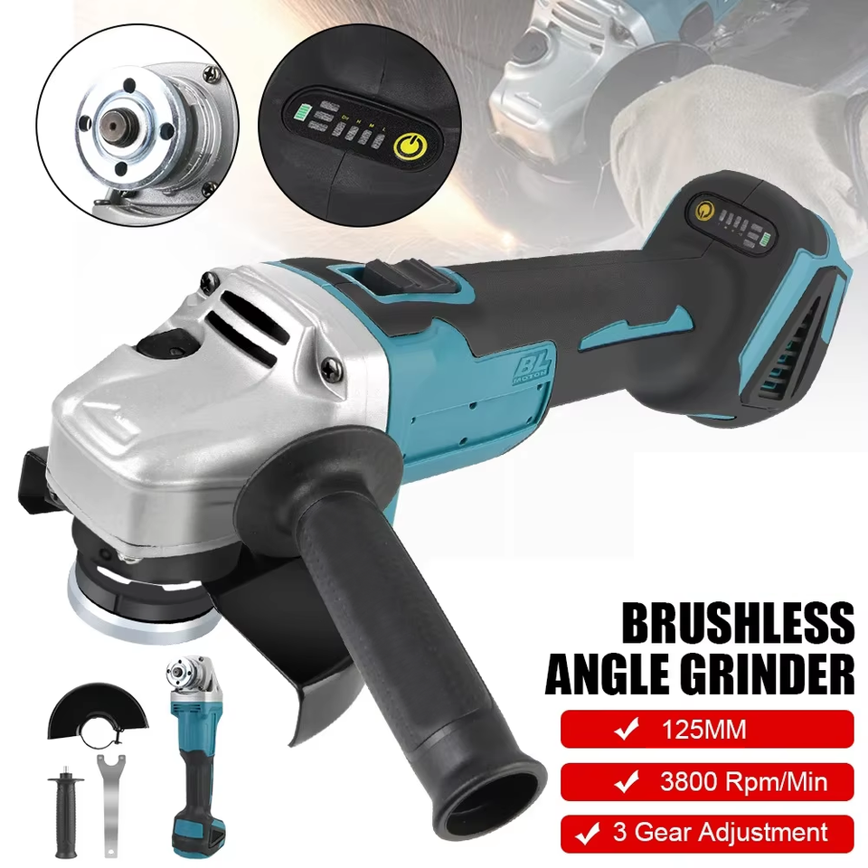 Angle Grinder Brushless Motor Variable Speed 3-Position Side Handle Cordless Cutting Polishing Grinding For Makita 18V Battery