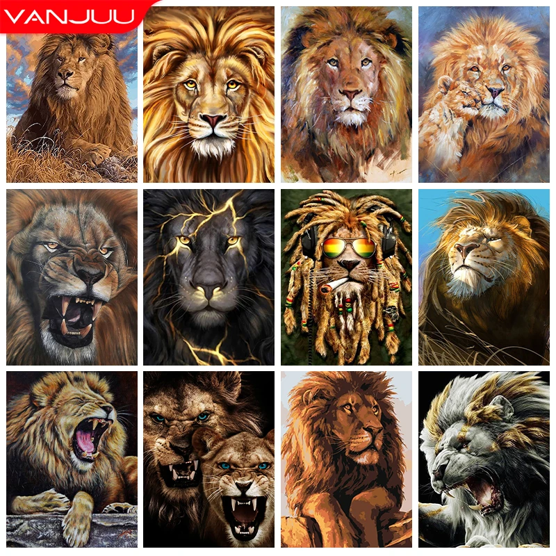 

Lion 5D DIY Diamond Painting Prairie King Cross Diamond Embroidery Painting Lion Diamond Art Full Diamond Mosaic Home Decor Gift