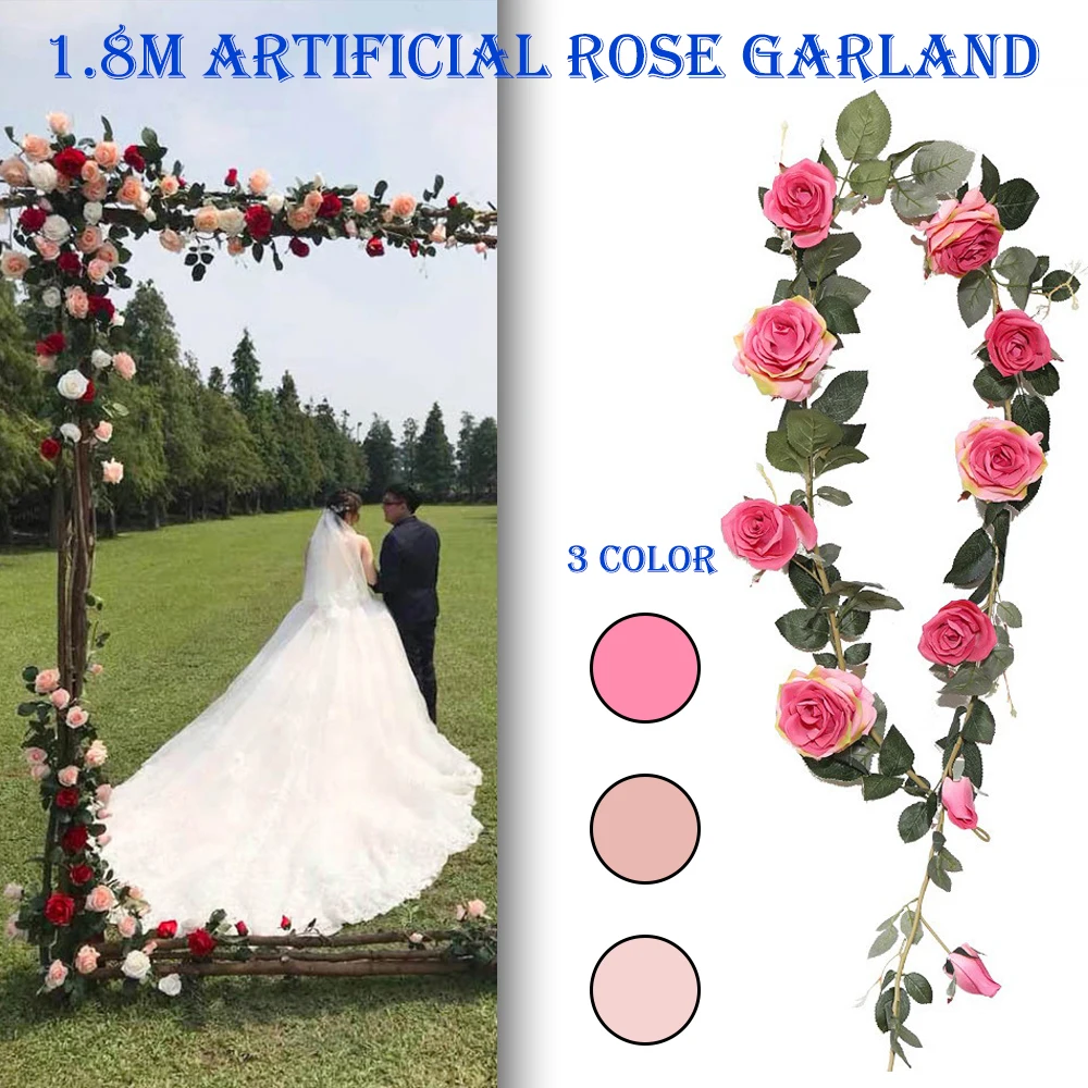 

1.8 Meters Rose Artificial Flowers Valentine Day Garland Wedding Home Room Decoration Spring Autumn Garden DIY Fake Plant Vine