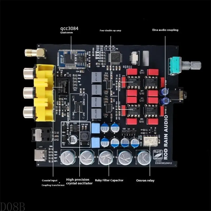 D08B Professional Double ESS9038Q2M Dacs HiRes USB 디코더 호환 5.4, LDAC aptXHD 및 다중 입력 지원
