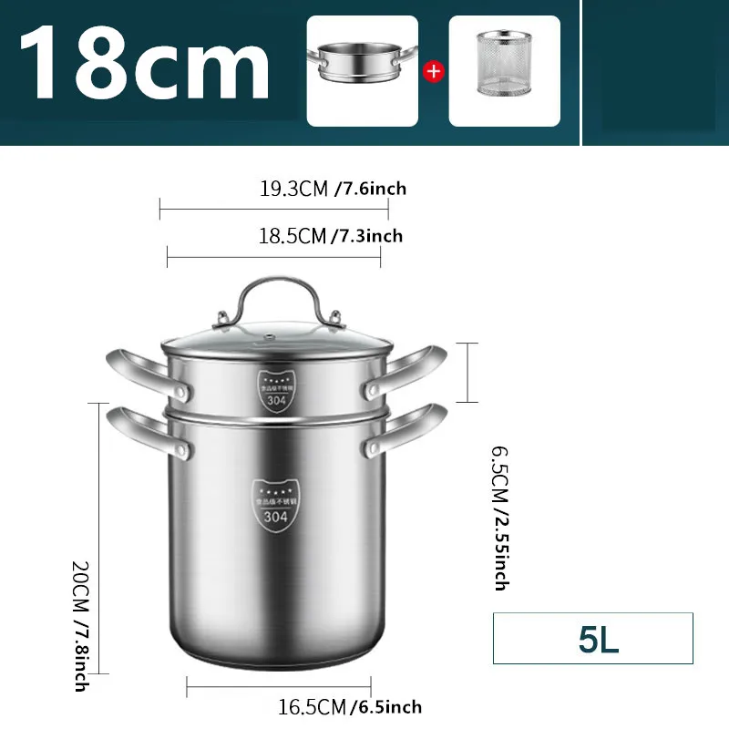 4 Pcs Stainless Steel Pasta Cooker Steamer Multipots 5 L Soup Pot With Steam Grid Fry Basket for Pasta Asparagus Kitchen Cookwar