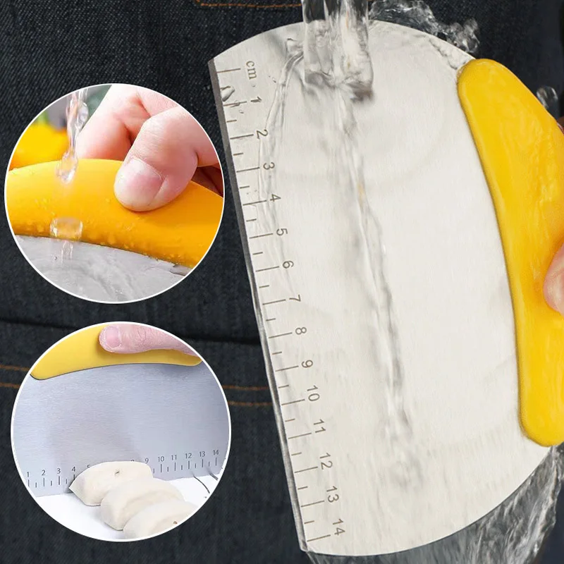 Dough Scraper Baking Tool Dough Cutter Baking Accessories Bread Cutter Stainless Steel Pastry Cutter Half Round Scraper Dough Bread Chopper Scale Pizza Cutter Comfortable Handle Kitchen Baking Tools