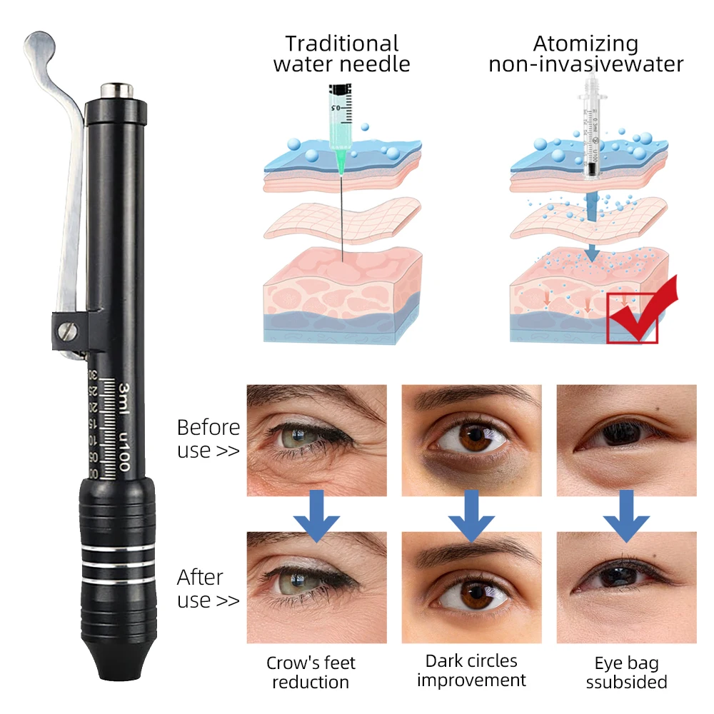 2 IN 1 High Density Metal High Pressure Hyaluronic Acid Pen For Anti Wrinkle Lifting Lip Hyaluron Gun Atomizer Lip Injection Pen
