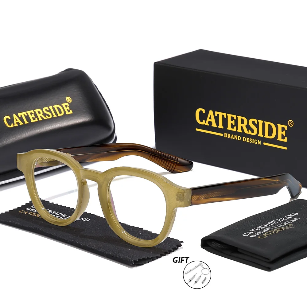 CATERSIDE Retro Herren-Korrektionsbrille, individuelle runde Gläser, Anti-Blaulicht-Optikbrille, modische Lesebrille für Damen – Detail 7