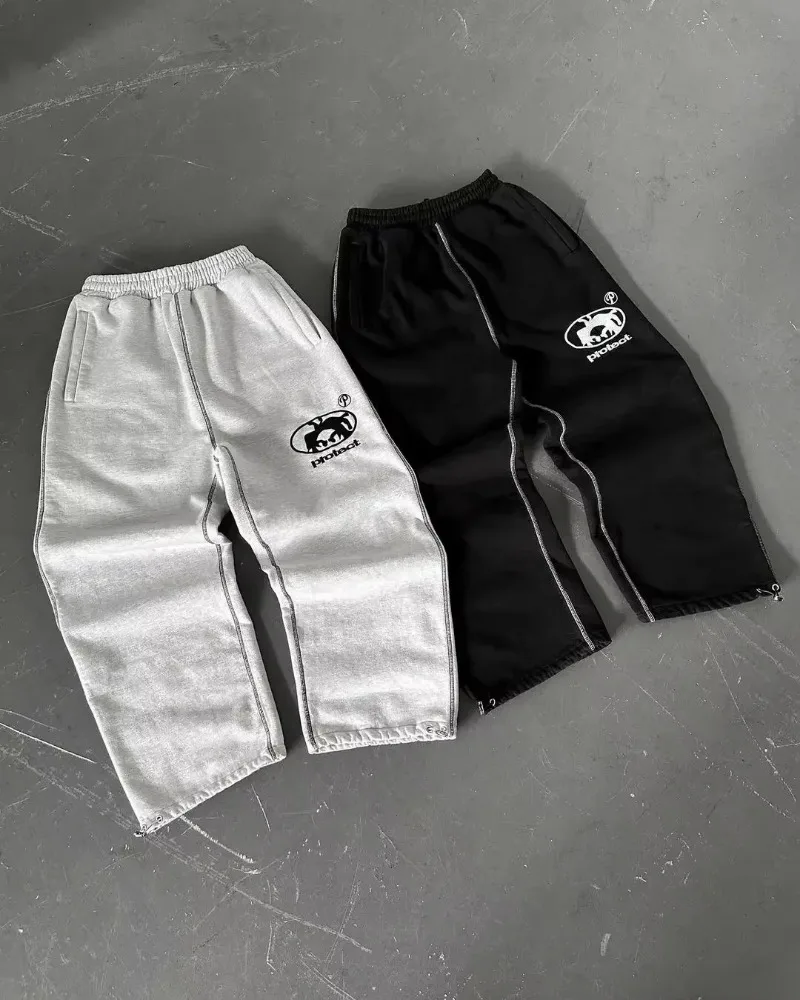 Street wear PROTECT Fashion Letter Embroidery Loose Sweatpants Men's And Women's Y2K Harajuku Hip-Hop Gothic Casual Joker Pants 5