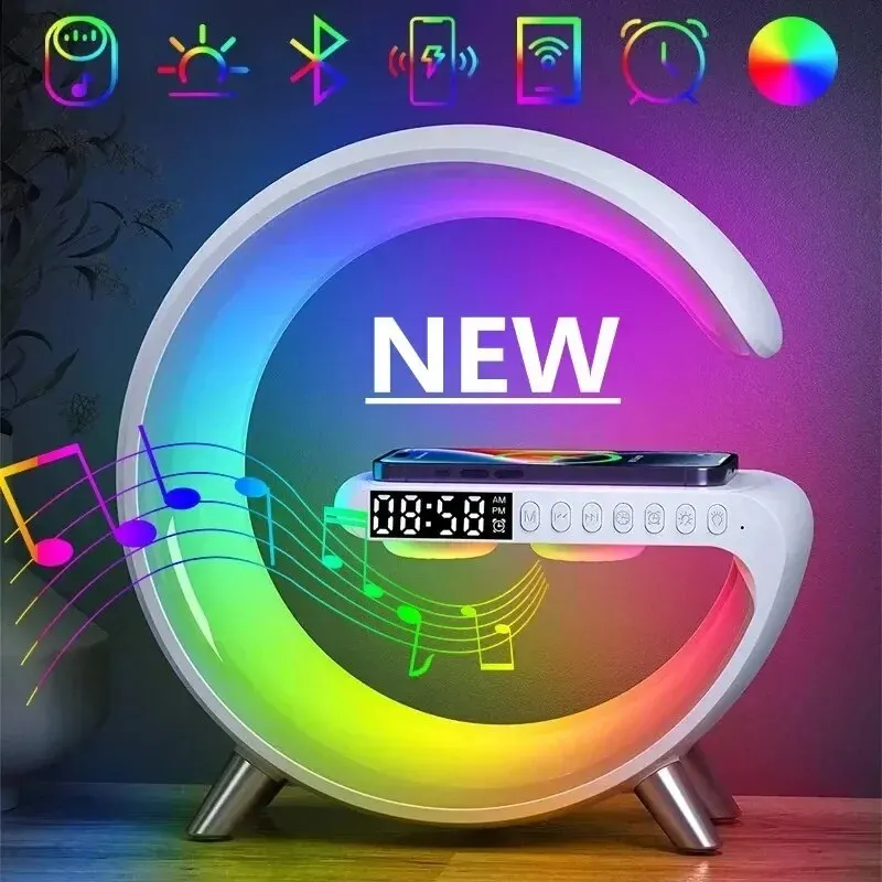 Controllo App Supporto Per Caricabatterie Wireless Originale Big G 15W Led Rgb Light Desk Lamp Speaker Per Iphone Samsung Fast Charging Station