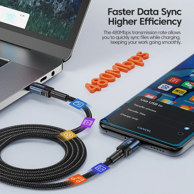 cable USB C vers Type C 100W, charge rapide PD, câble de données pour Macbook – Image 3