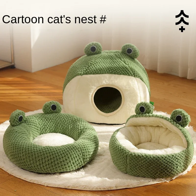 

Pet Cat Dog Bed Plush Round Frog Pad Winter Warm Deep Sleep Comfortable Soft Breathable Cat Dog House Pet Cat Nest Supplies