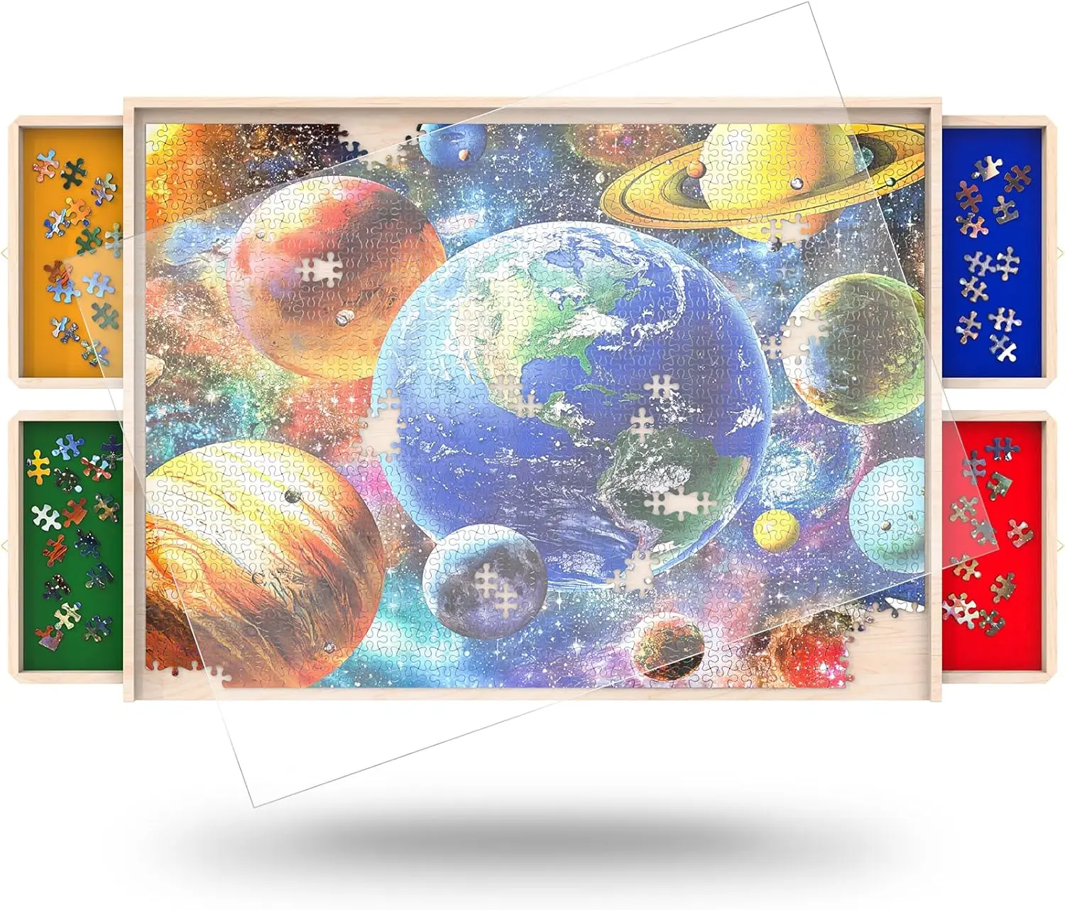 1500 Piece Puzzle Board with Drawers Rotatable 360-Degree Wheels and Cover 34'' x 26'' Wooden Jigsaw Puzzle Table Puzzle Storage 1