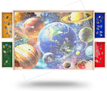 1500 Piece Puzzle Board with Drawers Rotatable 360-Degree Wheels and Cover 34'' x 26'' Wooden Jigsaw Puzzle Table Puzzle Storage 1