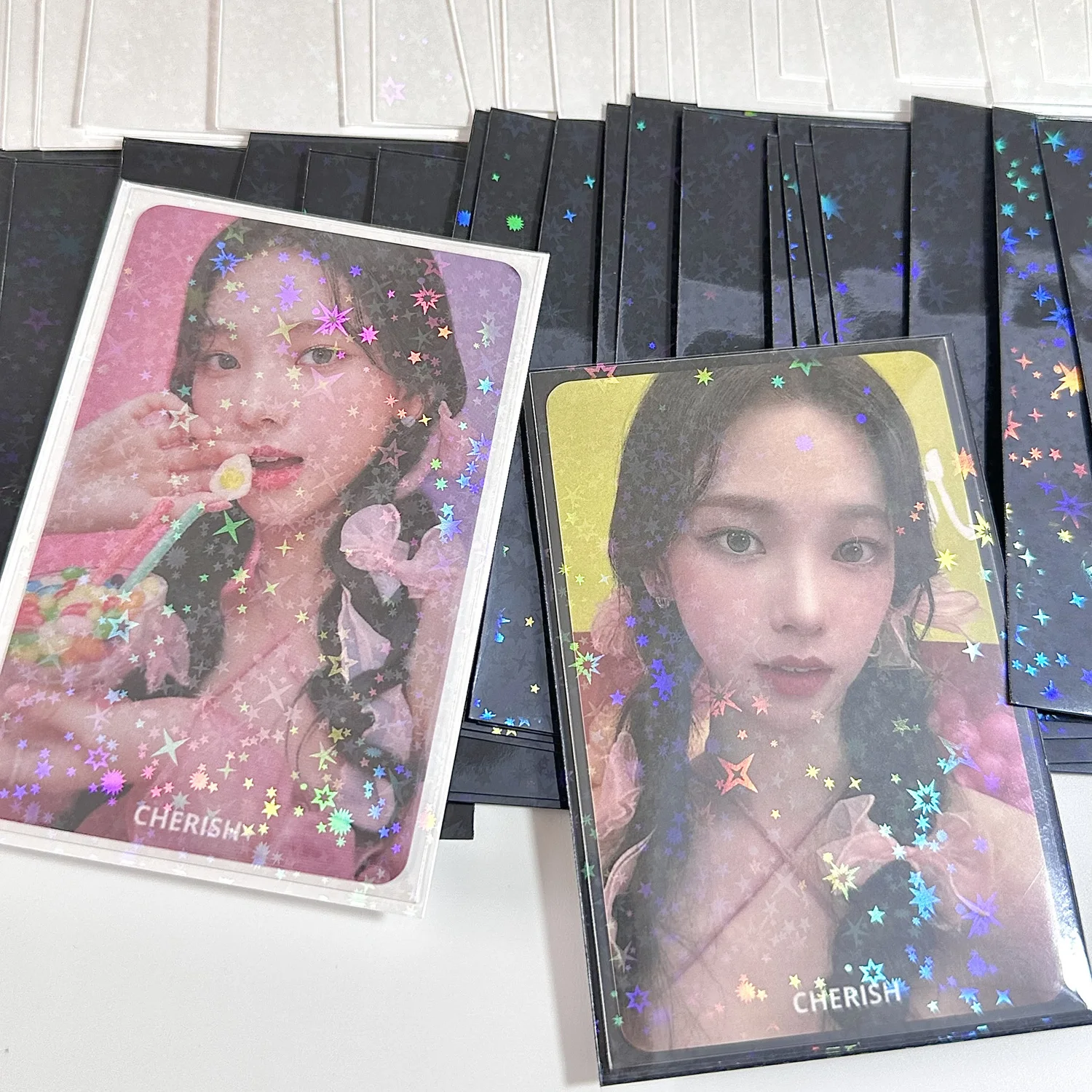 20Pcs/Pack Kpop Card Sleeves Glittery Star Kpop Toploader Card Photocard Sleeves Idol Photo Cards Protective Storage Case photocard holder pink blue ins photo sleeves card holder idol kpop photo protector bus card keychain student stationery supplies