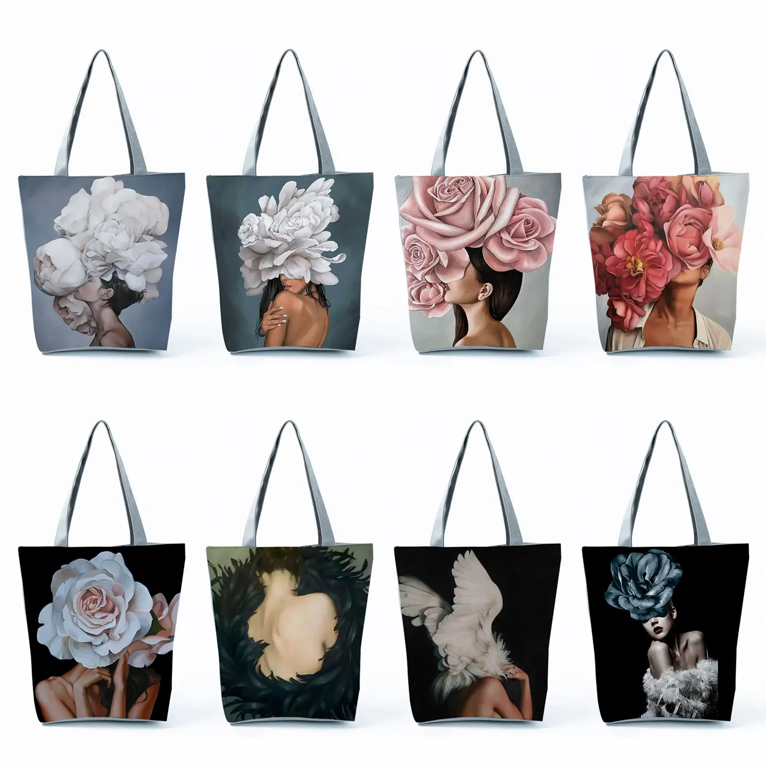 

Trend Ladies Art Shoulder Bags Sexy Woman Print Handbags Floral Fashion Shopping Tote Bags Foldable Travel Beach Outdoor Package