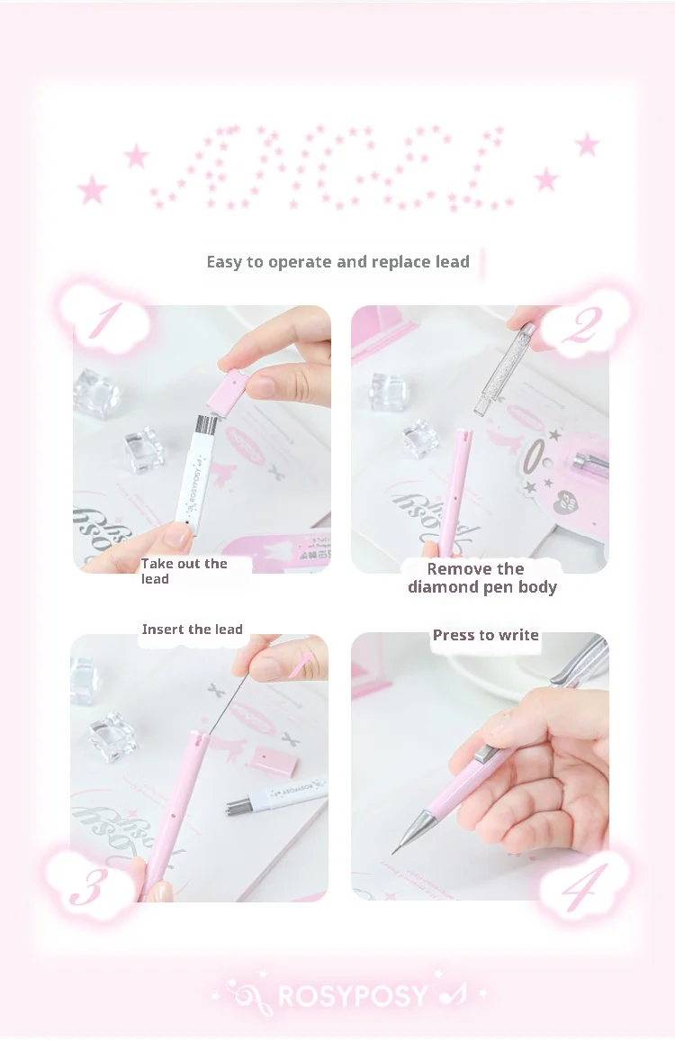 Side Press 0,5 mm Druckbleistift und HB-Minenkern-Set, Studentenprüfung, Skizzieren, verträumtes, hochästhetisches Geschenkbriefpapier für Mädchen – Detail 8