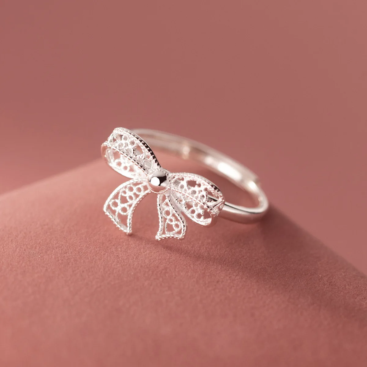 925 Sterling Silver Geometric Lace Bow Rings for Women Men Simple Design Fashion Open Adjustable Handmade Couple Ring Gift silver rings silver ring