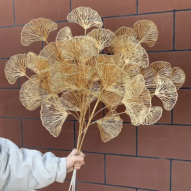1PCS Three-pronged Fan Leaf Flower Mini Gold Ginkgo Leaves In Different Shapes Branches DIY Wedding Decorations Home Decor