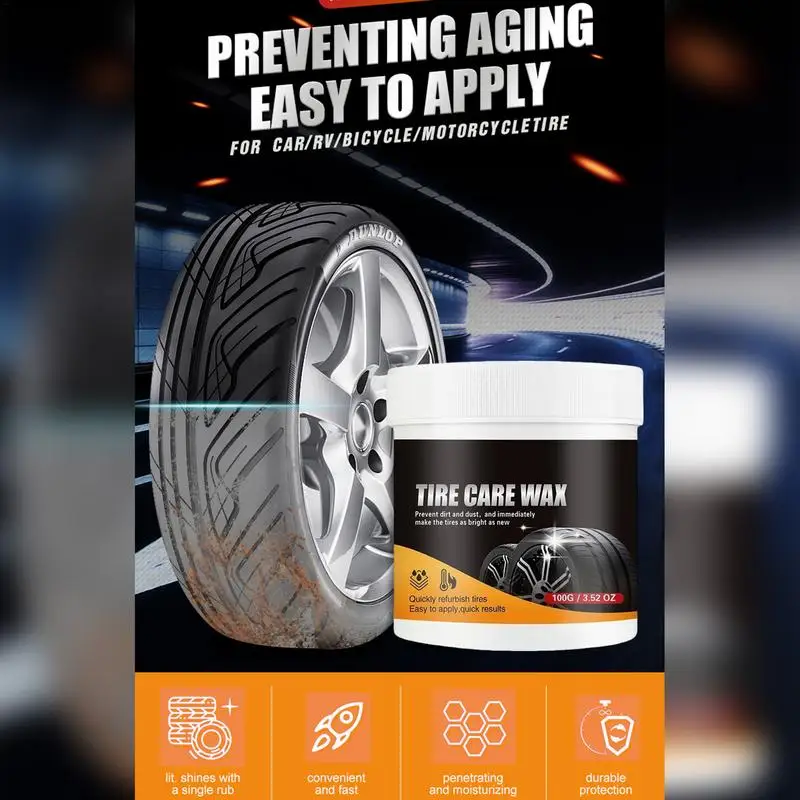 Car Tire Wax 100g Tire Degreasing Polish Protective Wheel Maintenance Wax Waterproof Brightener Long-Lasting For