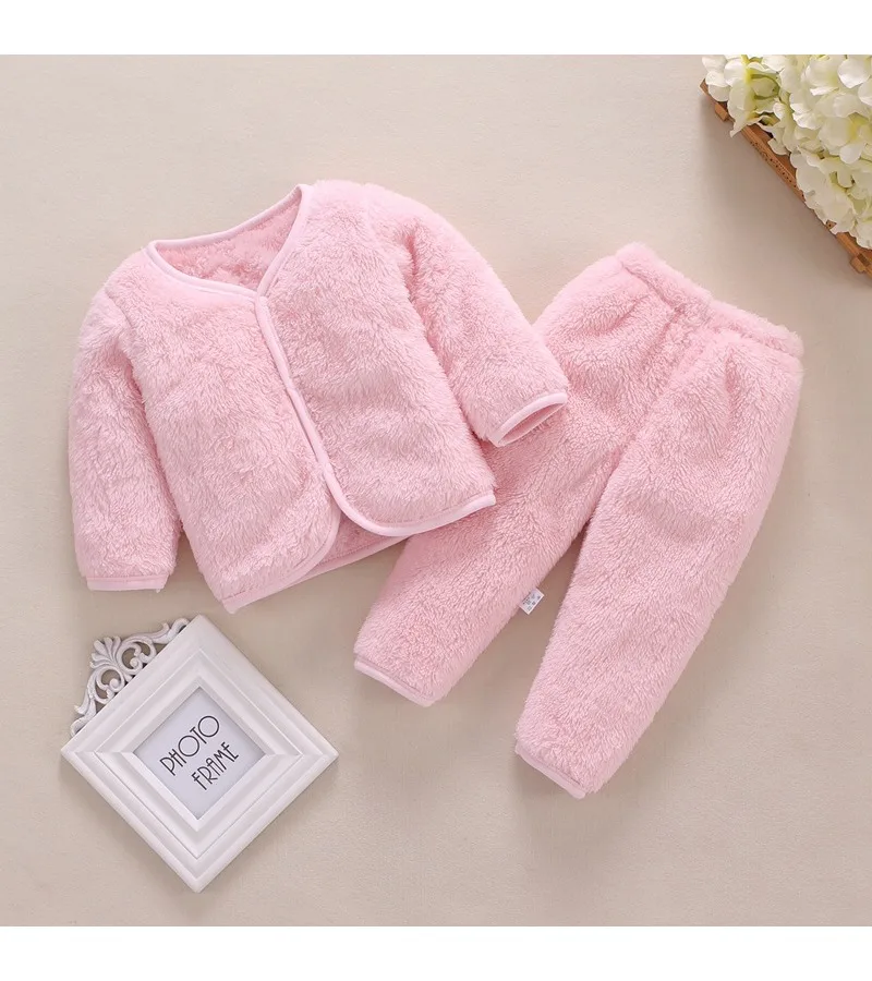 

Clothes for Babies bodysuit for Boys and Girls Coral Fleece Two-Piece Newborn Clothes Spring, Autumn and Winter Thermal Pajamas