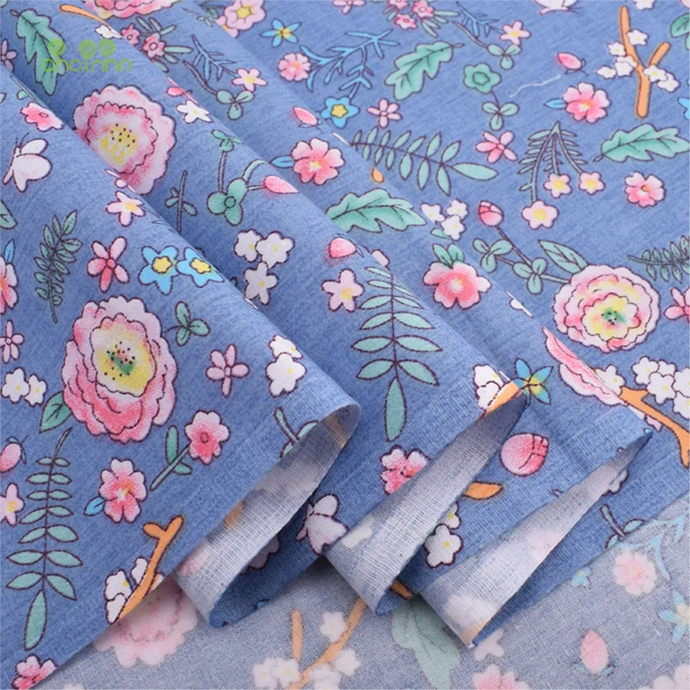 Chainho,Printed Twill Weave Cotton Fabric,DIY Sewing Quilting Material,Patchwork Cloth,Floral Series,6 Designs,2 Sizes,15C52