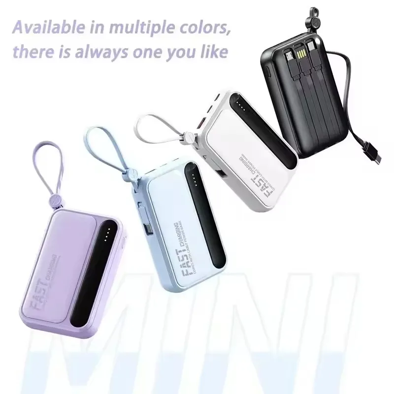 50000mAh 120W 휴대용 보조배터리 대용량 4 in1 케이블 지능형 디지털 디스플레이 라이트 고속 충전 모바일 전원 공급 장치