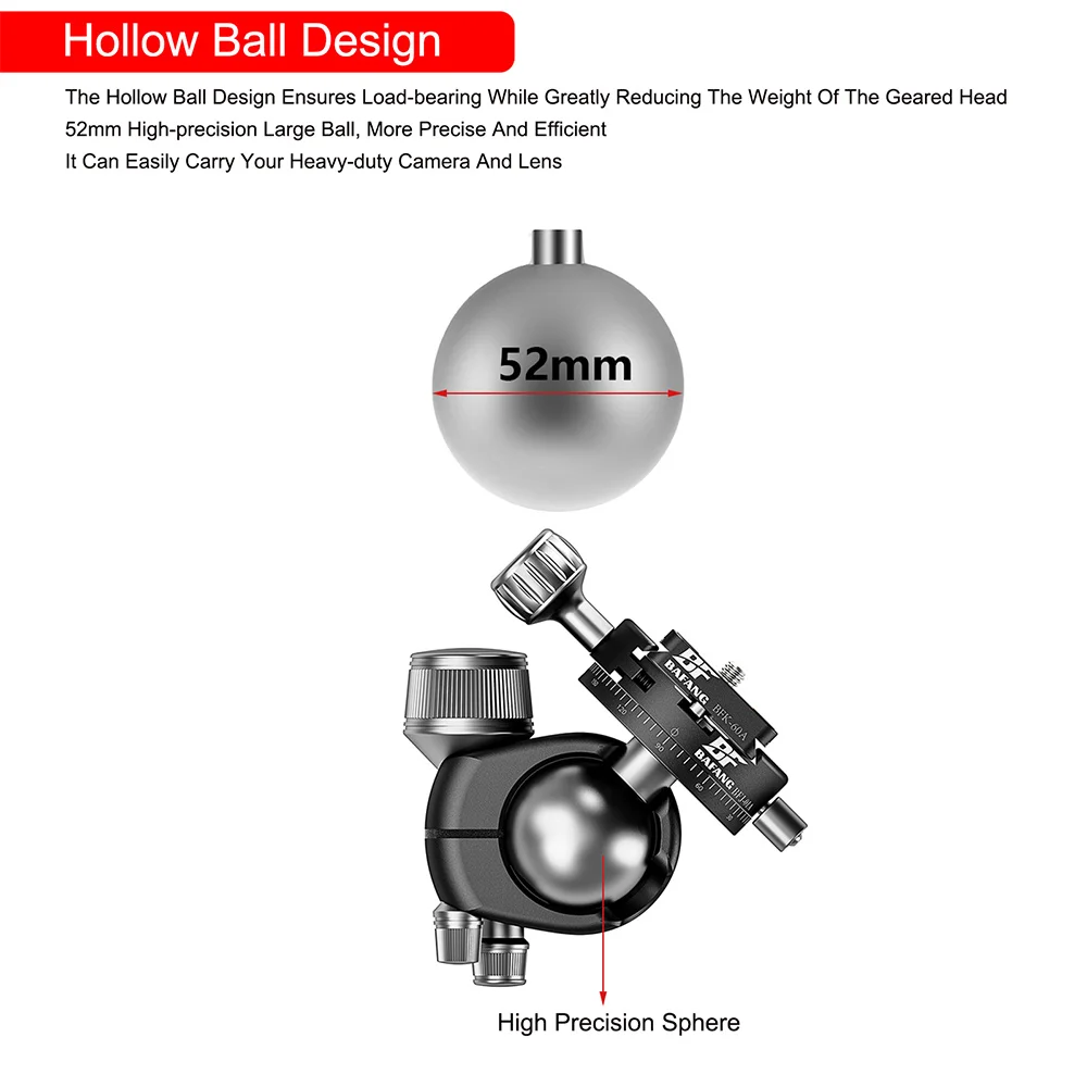 BAFANG Camera Tripod Ball Head 23/28/36/40/55mm Professional Aluminium 360 Rotating Panoramic Ball Head Max Loading 44lbs/20kg