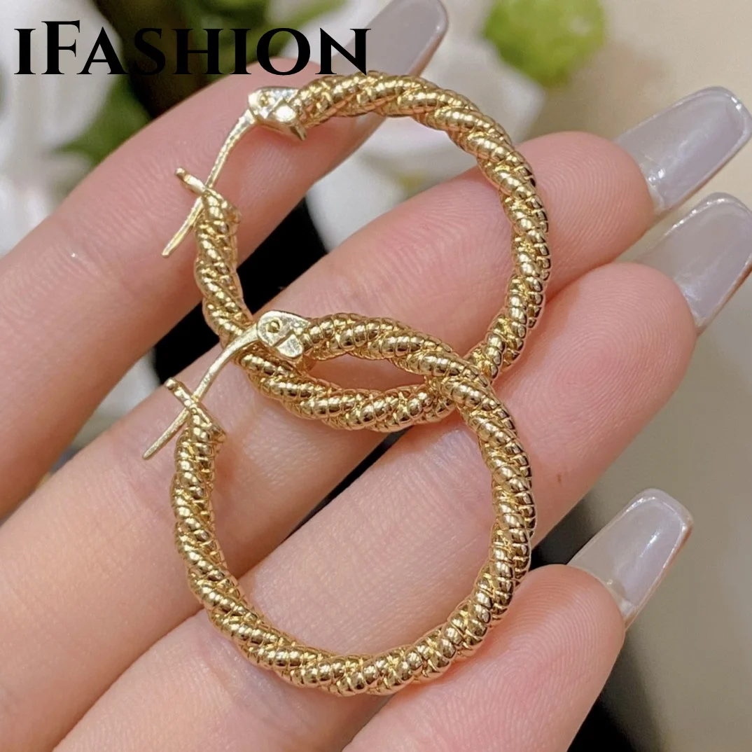 

IFASHON 18K импортные витые серьги из жареного теста, большое кольцо для ушей, ювелирные изделия из твердого желтого золота (AU750), женские серьги неправильной формы из настоящего 18-каратного золота
