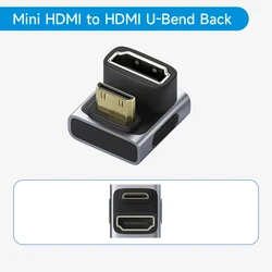 Hagibis Right Angle Mini HDMI to HDMI Adapter - Enhanced L - Shaped Connector (U mini HD to HD Back)