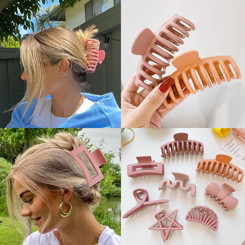 2022 New Claw Clip for Women Gentle Pink Plastic Hair Claw Large Size Barrette Crab Hair Clip Fashion Hair Accessories Ornaments 12pcs 100 150 200 250g pink plastic face cream jars pet empty cosmetic bottles refillable facial cream eye cream containers