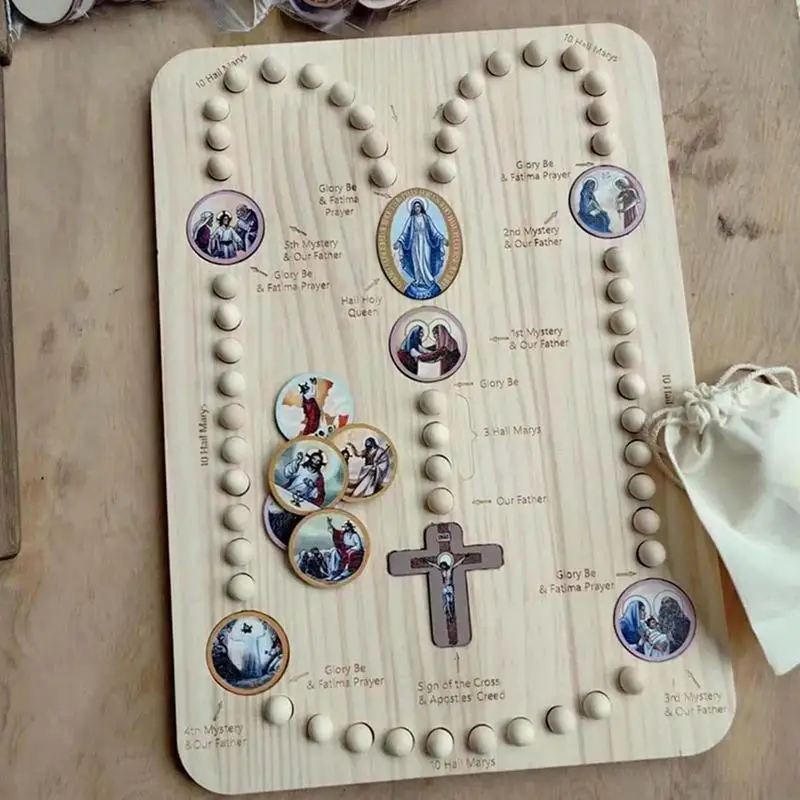 

Montessori Inspired Wooden Rosary Board for Family Prayer Fun Round Chuck Wooden Beads Creative Art Puzzle Wood DIY Package