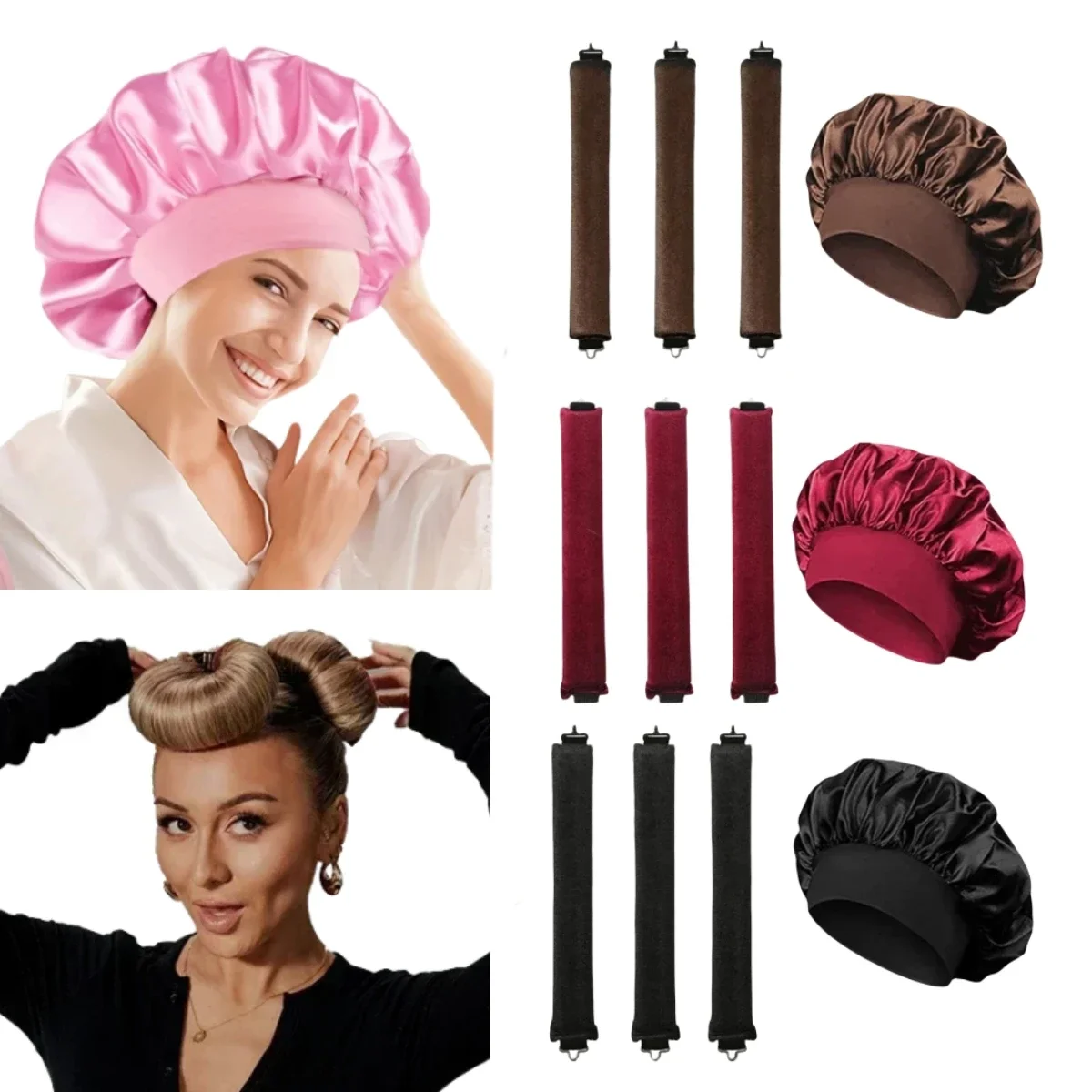 Hair curling tools heatless curling rod headband soft no heat rollers satin curlers sleeping bonnet