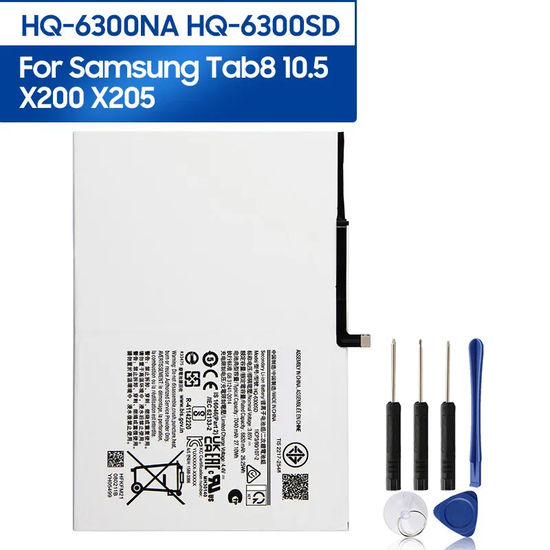 

Replacement Battery HQ-6300NA HQ-6300SD 7040mAh For Samsung Galaxy Tab8 10.5 X200 X205 Replacement Tablet Battery