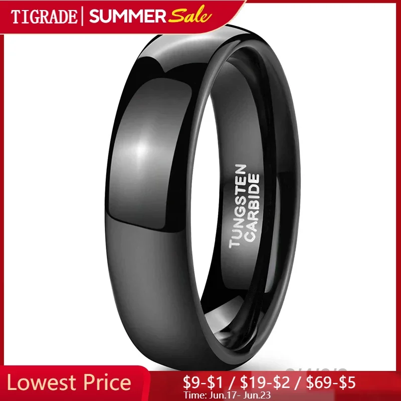 

TIGRADE 2/4/6/8mm Black Ring Men Women Polished Tungsten Carbide Wedding Band Engagement Ring Unisex Lover Name/Date Engraving