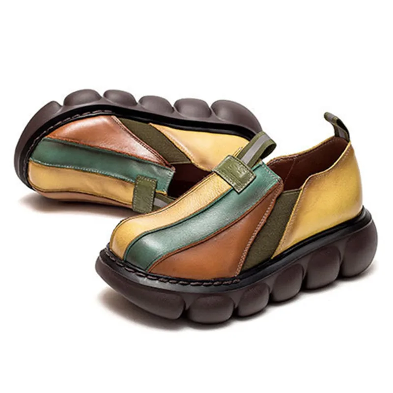 

Spring Autumn Ladies Rainbow Flat Shoes Real Leather Color Matching Retro Female Leather Shoes Platform Casual Women's Sneakers