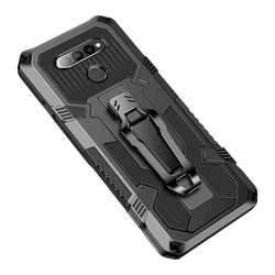 Shockproof Heavy Duty Protective Cover with Metal Belt Clip and Magnetic Kickstand for LG K61 (Black)