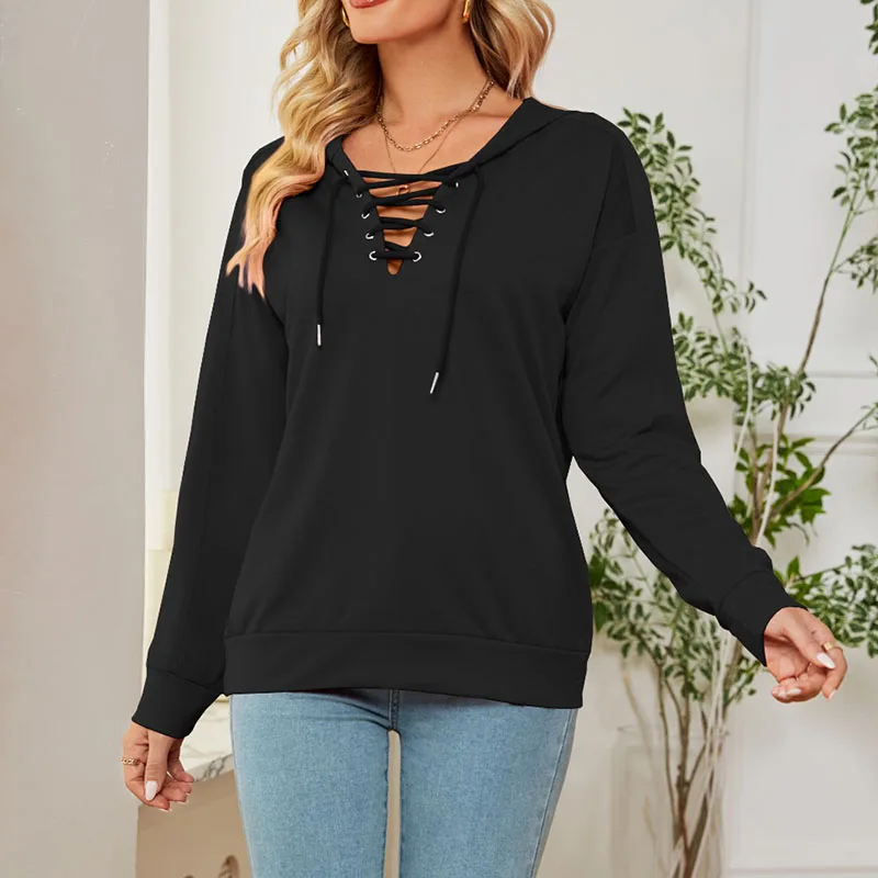 

Vintage Solid Color Casual Loose 2023 Autumn Women's Long Sleeve Oversized Hoodies Pullovers Sweatshirt Female Streetwear Tops