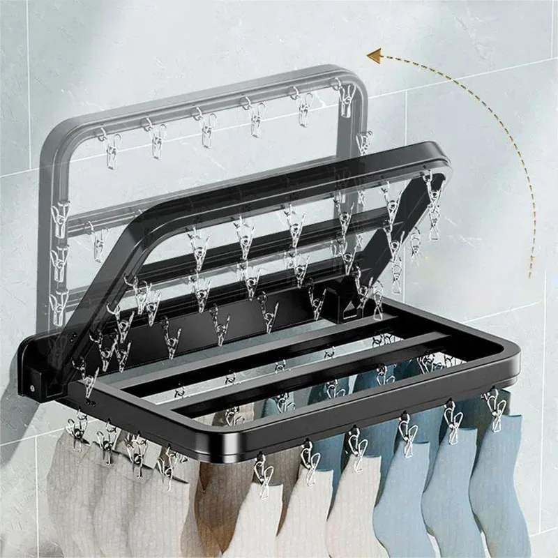 Foldable Wall-mounted Bra Sock Drying Rack Underwear Holder Towel Shelf Hook Balcony Organizer Sock Clip for Laundry 1