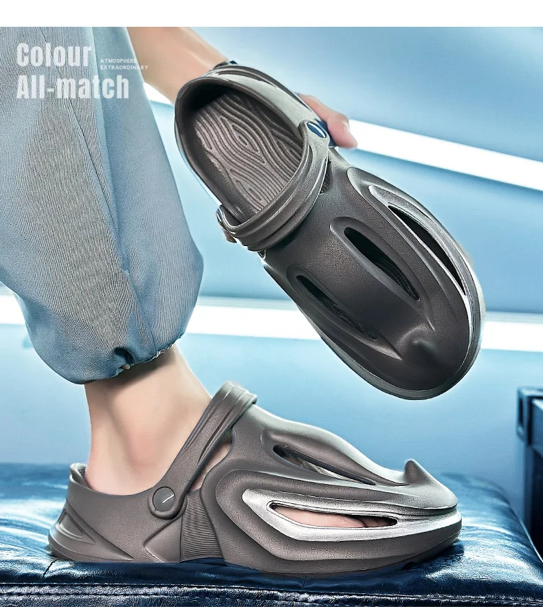Evshine Men Shark Slides Eva Flat Sandals Summer Beach Footwear_voghion.com