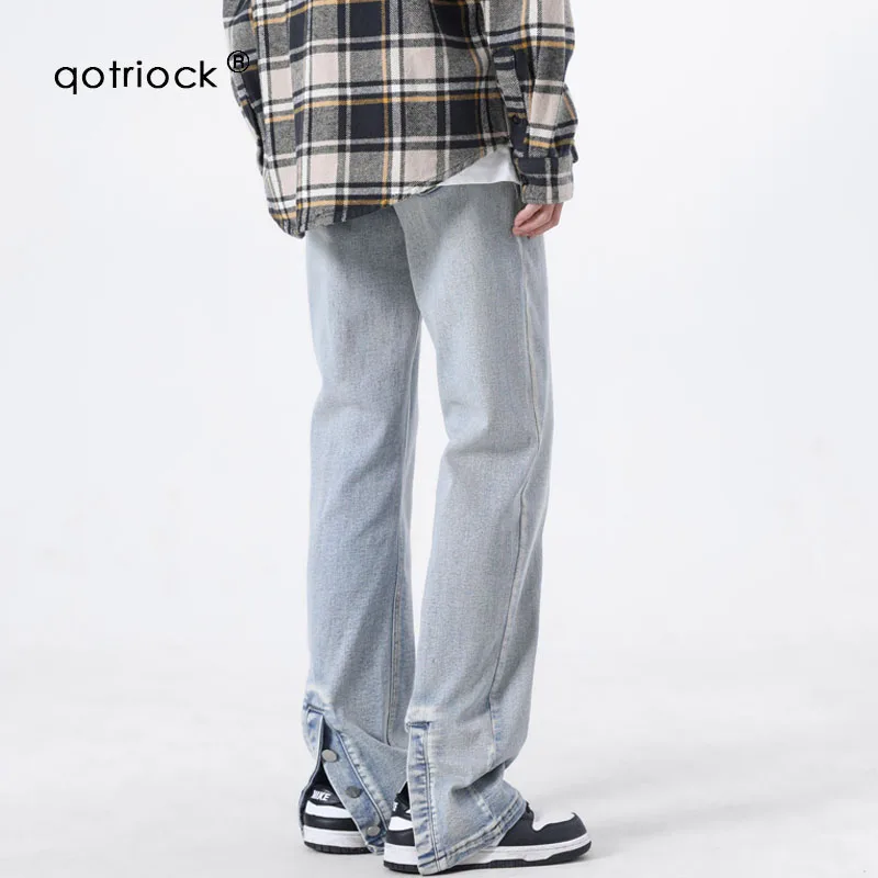 Jeans Men's American-Style Black Washed Cotton Single-Breasted Casual Trendy Stretch Slimming Straight Trousers for Four Seasons