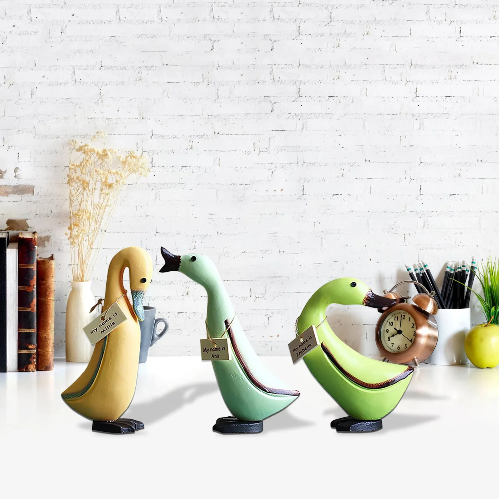 

Wooden Ducks Ornaments Set Home Decorations Duck Wood Figurines Art Crafts Creative Miniatures Living Room Desktop Decor