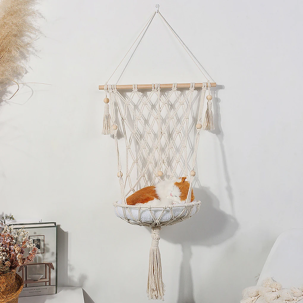 Hanging Cat Bed Woven With Tassels Bohemian Style Increase Space