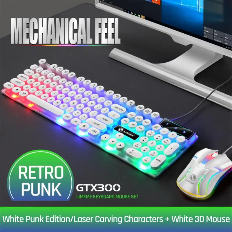 pc keyboard Retro Punk Keyboard Mouse Combos Mechanical Feel Gaming Backlit USB Wired Keyboard With Suspended Round Keycaps For PC Gamer mini computer keyboard Keyboards