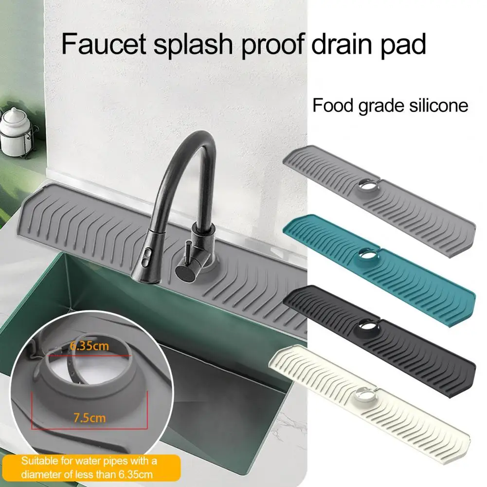 Tappetino Drenante In Silicone Per Rubinetto Da Cucina E Bagno, Paraspruzzi Con Foro Regolabile, 33,5x12 Cm, Anti Macchia, BPA Free