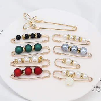 Women New Cute Imitation Pearl Rhinestone Brooch Anti-lighting Skirt Waist Pin Fashion Jewelry Accessories Gifts 1