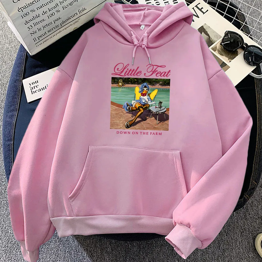 Little Feat Down on The Farm Hoodies Duck Funny Cartoon Graphic Sweatshirts Pocket Sudadera Mujer Winter Long Sleeve Hooded Tops 6
