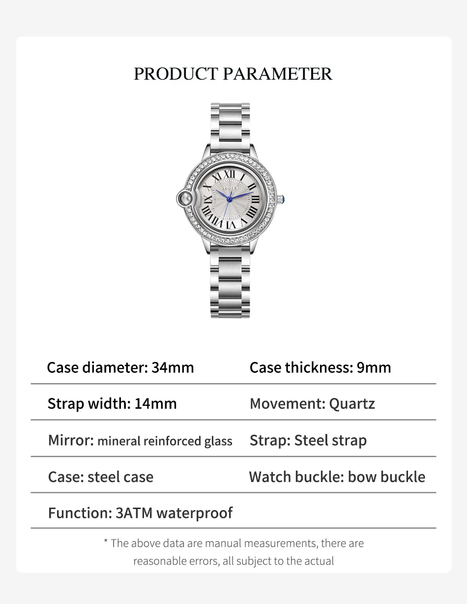 Suoer 2023Top Brand Luxury Leisure Women's Watch Quartz Watch Waterproof Fashion Exquisite Design Stainless Steel Women's Watch 6