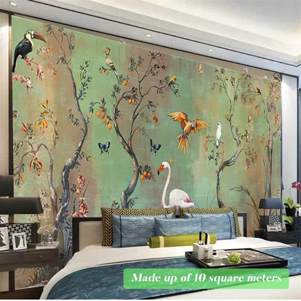 Pano à Prova Impermeável Água Mural Papel de Parede 3d Retro Árvore Natureza Cenário Branco Guindaste Pássaros Foto Pintura Sala Estar Quarto Adesivo
